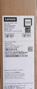Lenovo IdeaPad 1 14'' Laptop 64GB eMMC Intel N4020 - Microsoft Office 1 Year - Picture 1 of 1