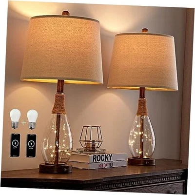  Juego de 2 lámparas de mesa modernas USB A+C de 23" retro marrón - Juego de 2 Foto 1 de 4