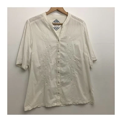 M&S Indigo Collection Cream Embroidered Cotton Shirt UK 18 EUR 46 Made in India - Image 1 of 4