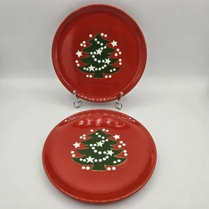 Set of 2 Waechtersbach CHRISTMAS TREE Salad Plate 7 3/4" Inch Round Red - Picture 1 of 4