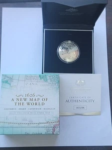 2019 $5 FINE SILVER PROOF DOMED COIN AUSTRALIAN MINT 1626 A NEW MAP OF THE WORLD - Picture 1 of 5