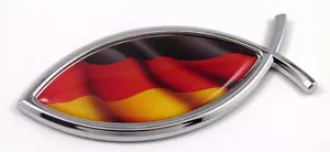 Germany Jesus Fish German Flag Car bike Chrome Emblem Decal Sticker Christian - Foto 1 di 2