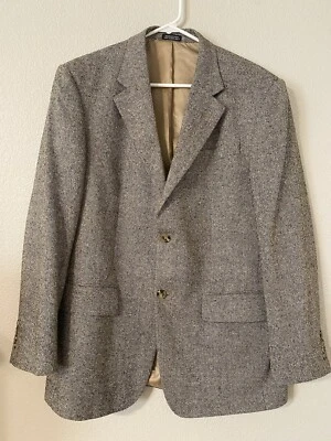 Abrigo Deportivo GEOFFREY BEENE Para Hombres 100% SEDA 40R Blazer Cuadros Gris Verano Tweed Foto 1 de 4
