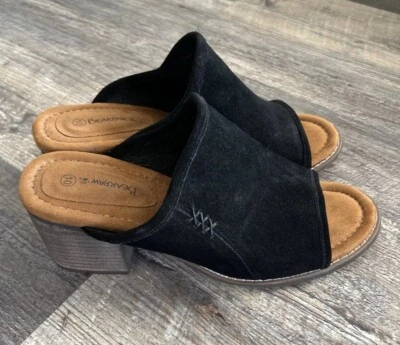 Bearpaw Mujer Edina Negro Gamuza Madera Grano Tacón Apilado Punta Abierta Talla 10M Foto 1 de 4