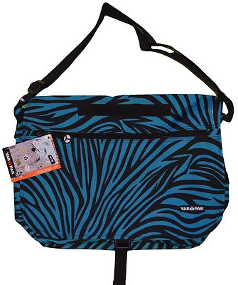 Bolsa carteiro Yak Pak azul e preta com estampa de zebra bolsa de viagem alça de ombro - Imagem 1 de 2