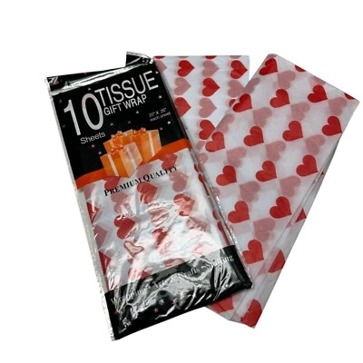 10 Sheets Heart Print Tissue Gift Wrap 20" X 26" Premium Quality - Image 1 of 2