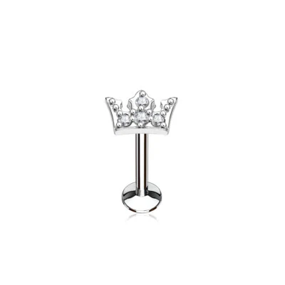 CZ Crown Top Lip Labret Conch Tragus Helix Daith Ear Cartilage Studs Piercing  - Image 1 of 4
