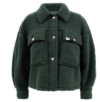 Lee Womens Long Sleeve Cropped Sherpa Shirt Jacket Green XL New w/ Tags SOFT! - Image 1 of 4