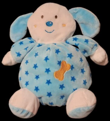 White Puppy Rattle Plush Blue Star Yellow Bone 8" Sitting Dog Bunny Rabbit Lovey - Image 1 of 3