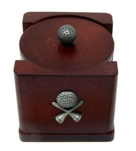 Golf Untersetzer Set geätzte Silber Oberfläche Holz Aufbewahrungsbox - Bild 1 von 8