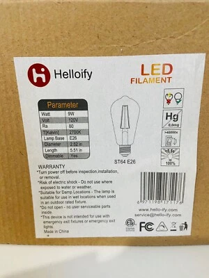 Hellofly Dimmable Edison, Vintage Antique Style ST19(ST64) LED Light Bulbs, 60W - Image 1 of 3