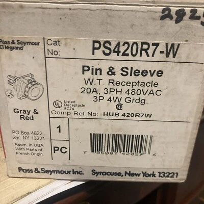 Pass And Seymour. Receptáculo de pasador y funda PS420R7-W, 20A, 480V Foto 1 de 4