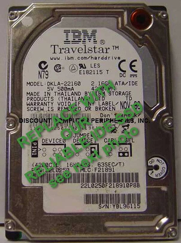 4GB IDE SSD Replace Worn Out DKLA-22160 Hard Drive with 2.5" 44 PIN CF SSD Card - Image 1 of 2