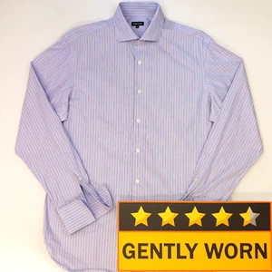 Jaeger Dress Shirt 16 Medium Mens Cufflinks Blue Red Striped Double Cuff Formal - Picture 1 of 11