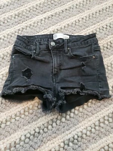 RSQ Venice Mid Rise Distressed Cutoff Denim Shorts Juniors Sz. 1 Stretch BLK - Picture 1 of 3