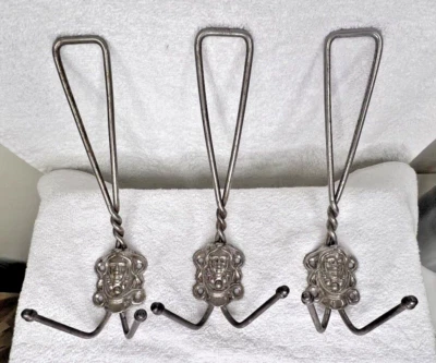 3 vintage Twisted Wire Coat hook w Womans Face Acorn Ends Silver Tone Metal - Image 1 of 4