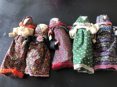 Lote de 5 adorables muñecas rollo papel higiénico hechas a mano folclore primitivo damas Foto 1 de 4