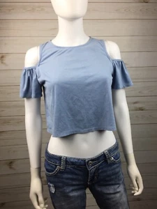Charlotte Russe Cold Shoulder Top Blouse Juniors Size XS Baby Blue Crop Top - Picture 1 of 6