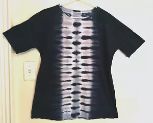 Pure J Jill Damen Shirt M blau weiß Batik U-Boot Ausschnitt Ellenbogenärmel Tunika Oberteil - Bild 1 von 4