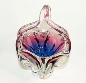 Chribska Tschechische Skulptur Kunst Glas Korb Schale Josef Hospodka Preiselbeere Blau 8" - Bild 1 von 10