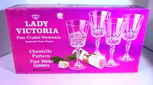 Lady Victoria Set Of 4 Fine Crystal Chantelle Pattern Water Goblets France 10.5o - Picture 1 of 9