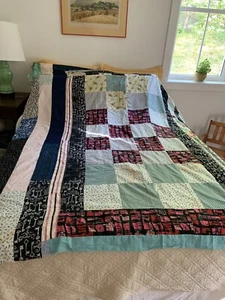 Vintage Scrap Scrappy Block Machine Pieced Fabrics Quilt TOP ONLY 71 X90 - Picture 1 of 13