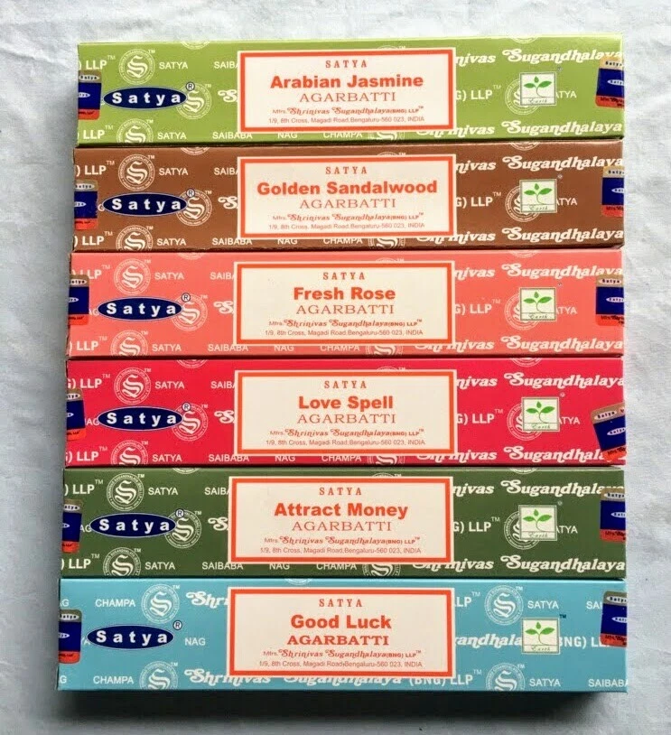 Satya Variety Nag Champa Incense Sticks Assorted Sampler #4 Bulk  6 x 15g Boxes  - Image 1 of 1