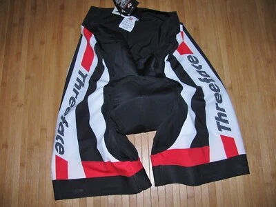 THREEFACE Cycle BICYCLE Shorts 2XL XXL Italy BLACK WHITE and RED Contour Pad NWT - Image 1 of 3