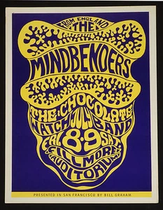 Wes Wilson 1966 Mindbenders Bill Graham concierto Fillmore San Francisco - Imagen 1 de 1