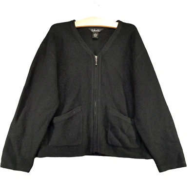 Cárdigan tejido Rafaella para mujer cremallera completa suéter negro grande cuello en V bolsillos lana Foto 1 de 4