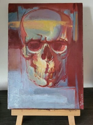 Arte de pared abstracto con cabeza de hombre arte original al óleo pintura de calavera humana Foto 1 de 4