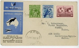 P47/32 AUSTRALIA 7/12/1934 ILLUSTRATED IMPERIAL AIRWAYS FIRST FLIGHT COVER KEW - Picture 1 of 1