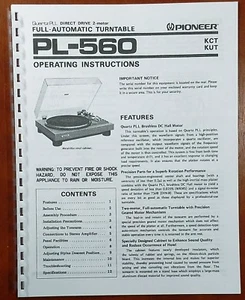 Pioneer PL-560 Turntable Owners Manual - Picture 1 of 1