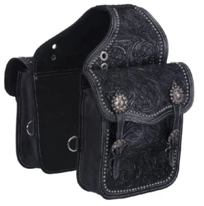 Western Horse Saddle Bag Cowhide Leather Equestrian Trail Tack Tooling Carving - Picture 1 of 1