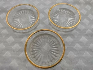 Vintage Cut Glass Gold Rimmed Coasters/Ashtray, Set of 3 - Picture 1 of 4