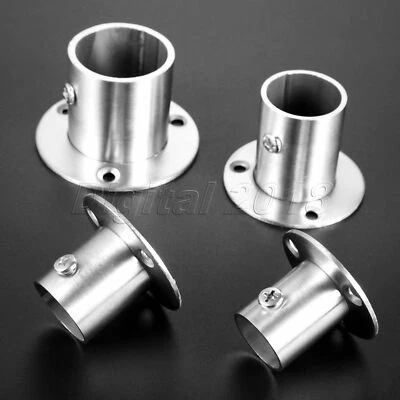 2pcs Wardrobe Rail Supports Stainless Steel Rod Pole Sockets End Bracket Flange - Image 1 of 4