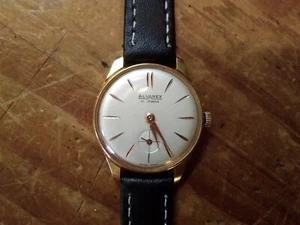 Watch Alvarex 21 Jewel Mechanical Ladies Swiss Gold Coloured Black Leather - Picture 1 of 3