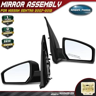 2 件装司机和乘客侧黑色动力镜适用于日产 Sentra 2007 - 2012 — 第 1/4 张图片