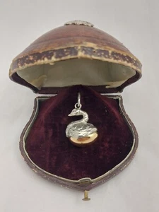Antique Imperial Russ Faberge 14K Gold 56 Silver Swan Egg Pendant - Picture 1 of 19