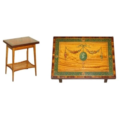 EDITORS CHOICE ANTIQUE HOWARD & SON'S SHERATON REVIVAL GAMES CARDS SIDE TABLE - Image 1 of 4