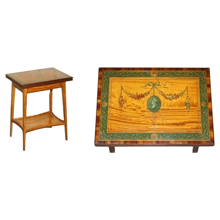 EDITORS CHOICE ANTIQUE HOWARD & SON'S SHERATON REVIVAL GAMES CARDS SIDE TABLE - Image 1 of 4