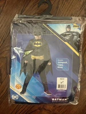 DC Batman Child Costume Jumpsuit, Cape, Mask Size Med 8-10 New Original Package - Image 1 of 4