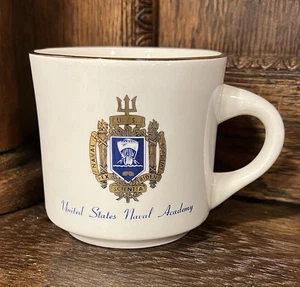 Taza de café vintage de la Academia Naval de Estados Unidos borde dorado logotipo de USNA cerámica - Imagen 1 de 16