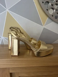 Zara Woman Gold Strappy Platforms Heels Size Euro 38 UK 5 New BNWOB Disco - Picture 1 of 6