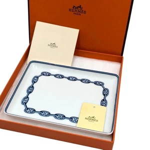 Hermès Plate White Chaine d’Ancre Square Dish with Box Authentic Tableware - Picture 1 of 24