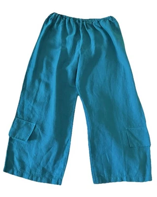 Calça capris Russ Berens azul-petróleo 100% linho tamanho X-grande cintura elástica - Imagem 1 de 4