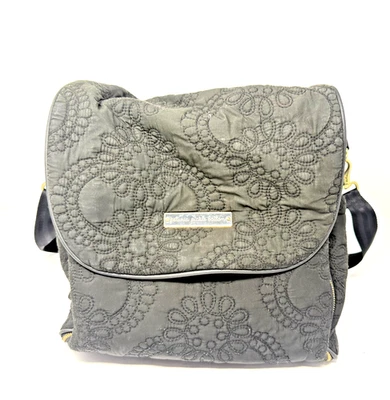 Petunia Pickle Bottom Quilted Diaper Bag Backpack 14" x 14" Black Fabric Floral - Image 1 of 4