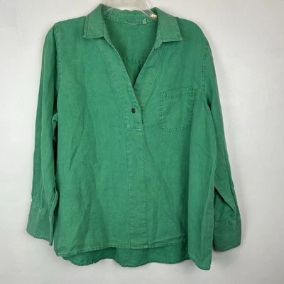 Blusa túnica de lino suave envolvente XL Petite Kelly verde look lagan informal Foto 1 de 4