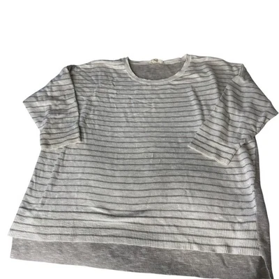 Blusa Eileen Fisher Mujer Mediana Blanca/Gris Rayas Lino Orgánico Manga Larga Foto 1 de 4
