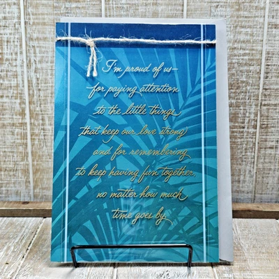 Hallmark Anniversary Greeting Card Blue Green Floral Twine Gold Heavy Front Foto 1 de 4